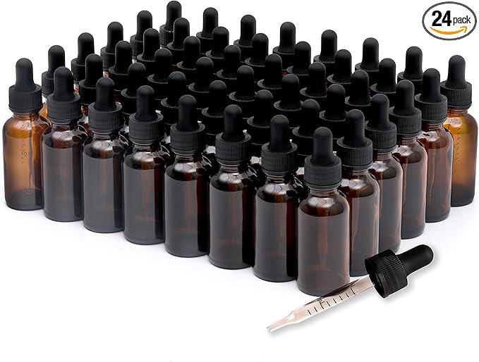 48 Pack,1oz Glass Dropper Bottle, Amber Tincture Bottles with Dropper,Pretty Finish for All Kinds of Liquids,Oil Bottles for Hair- Stronger Suction ideal for Leakproof Travel