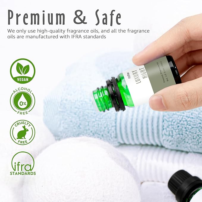 Hotel Fragrance Oils, MitFlor Diffuser Oil Scents for Home, Office, Fragrance Oil for Candle Soap Making, Aromatherapy Essential Oils - 6x10ml, Lemon & Thyme, Luxury Night, White Tea and More