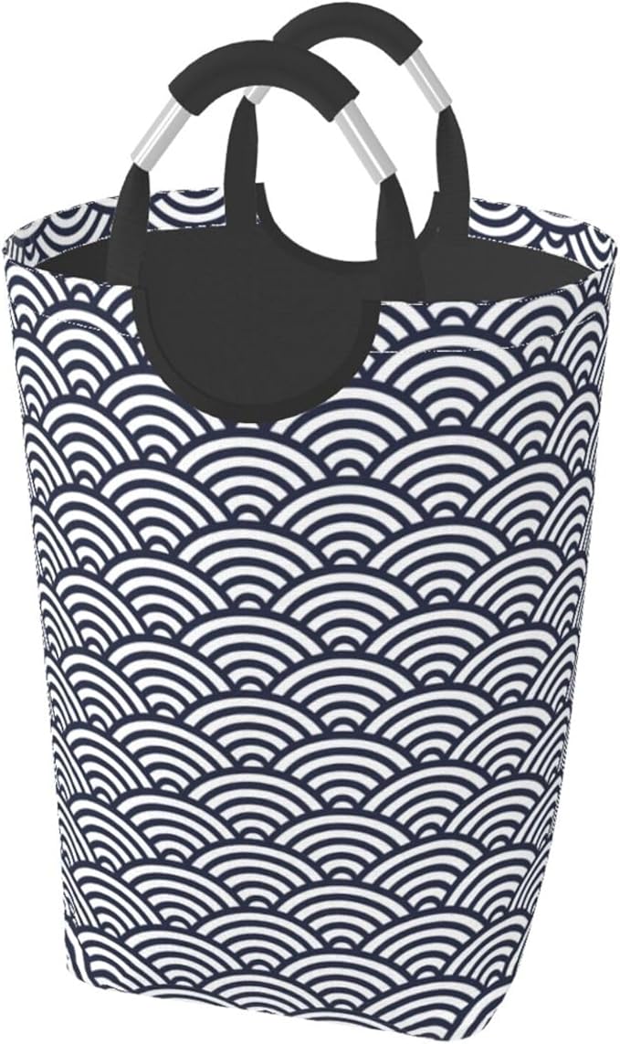 Blue Waves Laundry Basket Navyblue Hamper Collapsible Laundry Baskets with Handle Laundry Bag Dirty Clothes Hamper for Dorm Family Bathroom Decor Storage 50L