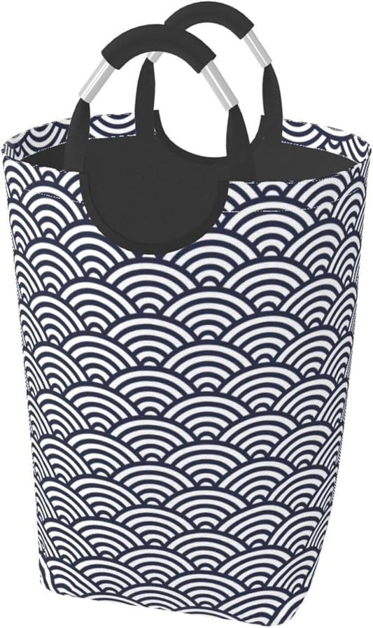 Blue Waves Laundry Basket Navyblue Hamper Collapsible Laundry Baskets with Handle Laundry Bag Dirty Clothes Hamper for Dorm Family Bathroom Decor Storage 50L