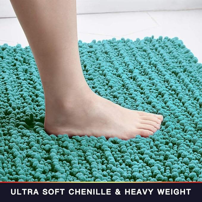 Walensee Bathroom Rug Non Slip Bath Mat (44x24 Inch Turquoise) Water Absorbent Super Soft Shaggy Chenille Machine Washable Dry Extra Thick Perfect Absorbant Best Large Plush Carpet for Shower Floor