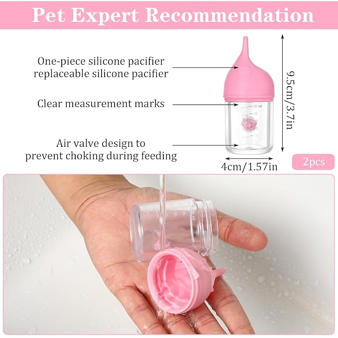2 Pcs Puppy Bottles for Nursing Animal Feeding Bottles Reusable Pet Feeder Bottle Anti-Choking Design Puppy Bottle Silicone Kitten Feedings Kit for Newborn Kitten Puppies Small Animals
