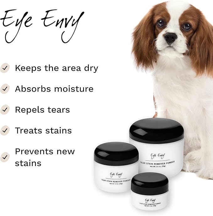 Eye Envy Tear Stain Remover Powder for Dogs and Cats. 100% Natural, Safe. Absorbs and Repels Tears and Discharge. Helps Remove Rust Color Staining. Made in The USA (1.4 oz)