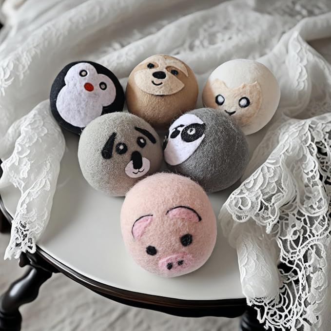Wool Dryer Balls, Cute Pattern Drying Balls for Laundry, Anti Static, Saving Drying Time&Reducing Clothing Wrinkles, Dryer Balls Laundry Reusable - 6 Pack
