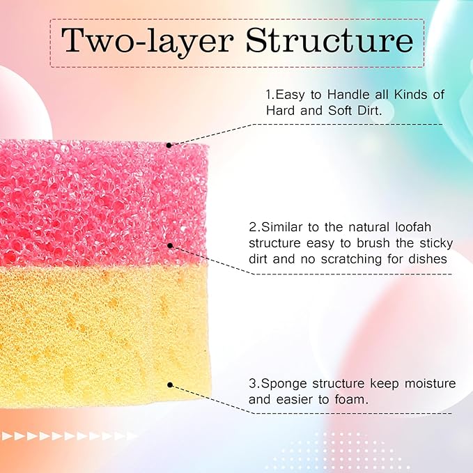 6 Pcs Dog Dual Sided Scrub Sponge Cleaning Sponges Cute Temperature Sensitive Dish Sponges for Washing Dishes Non Scratch Household Multi Use Sponges Scrubber for Kitchen, 3 Colors