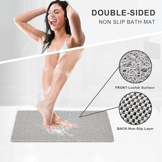 Nonslip Bathtub Mat, Anti Slip Bath Mat 0.6" Extra Thick, Quick Dry Bath Tub Anti Slip Shower Mat, Loofah Non-Slip Bath Mat for Tub Bathroom Pool Kitchen Entryway Home Hotel(Light Gray 24x27)