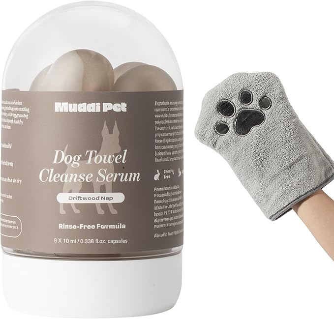 Dog Rinse-Free Shampoo & Conditioner with Bath Mitt – Sensitive Skin, Stress & Itch Relief Leave-In Cleanse Serum – 98.65% Naturally Derived, Gentle Cleanse, Hydrate & Deodorize – 8 x 10ml