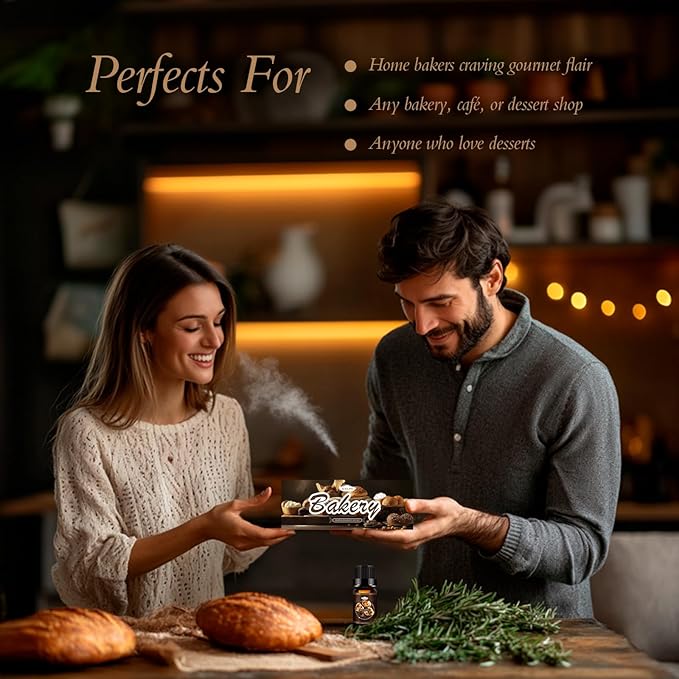 Bakery Essential Oils Set, Fragrance Oil for Diffusers for Father's Day, Candle Making, Aromatherapy Scented Oil Gift for Men - Vanilla Bean, Cookies, Chocolate Crepes, Cupcakes, Cinnamon Rolls, Bread