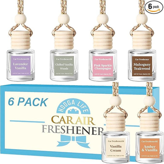 HoogaLife Car Air Freshener Diffuser 6 Pack Hanging Air Freshener - Vanilla Scents Car Freshener for Women, 45+ Days Long Lasting Fragrance Made in USA