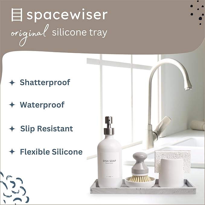 Countertop and Vanity Tray - 11.7" Silicone Bathroom Tray Countertop, Dish Soap Trays for Kitchen Counter, Sink Organizer Accessories Caddy, Toilet Laundry Shower Makeup Mat Oil Holder