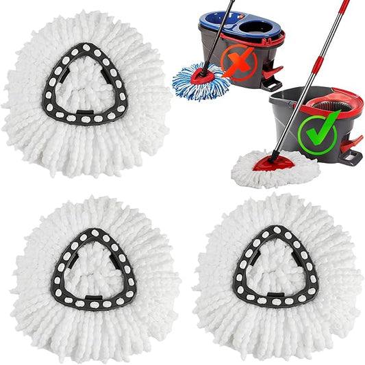 3 Pack Mop Heads Replacements, Spin Mop Replacement Heads Compatible O-Ceda EasyWring 1-Tank System, Microfiber Mop Refills, Easy Cleaning Mop Replace Head