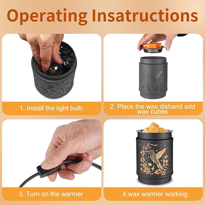 Hummingbird Metal Wax Warmer - Electric Fragrance Candle Oil Burner for Wax Melts as Gifts for Moms, Grandma, Women & Girls