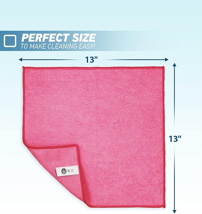 Microfiber Cleaning Cloth-50Pcs (13x13 inch) Ultra Soft Highly Absorbent Rags, Reusable and Lint Free Cleaning Towels for Housekeeping-Machine Wash (HotPink)