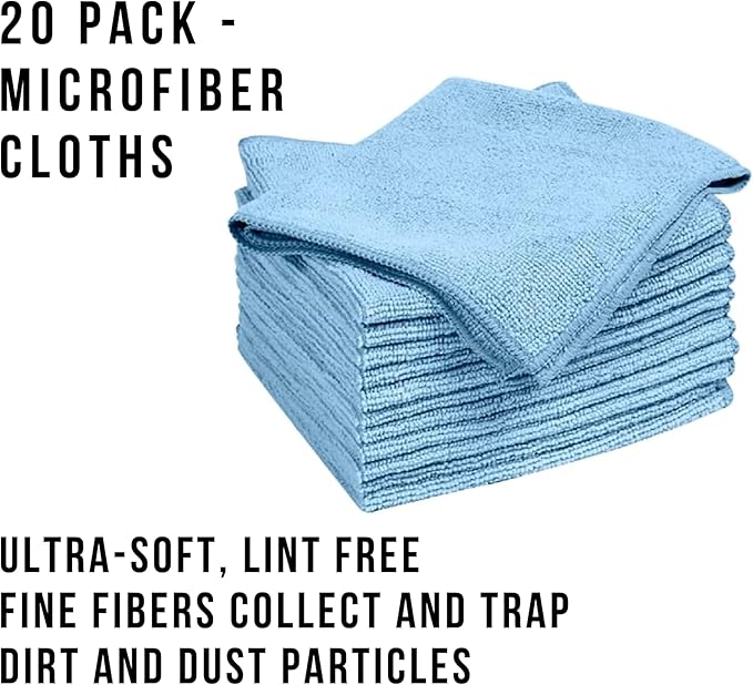 TASKI Diversey D7524116 MyMicro Commercial Microfiber Cleaning Cloth, Reusable & Lint Free - Large 14 Inch x 14 Inch, Blue, (Pack of 20)