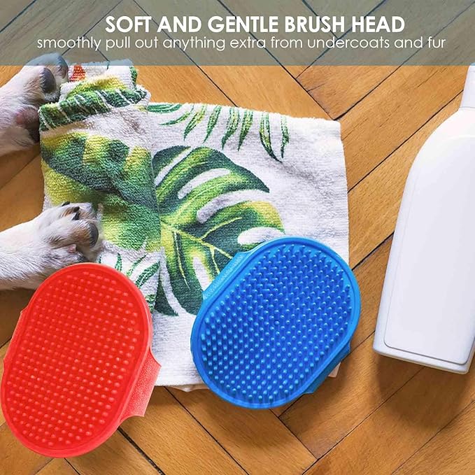 4 Pack Dog Grooming Brush, Premium Soft Silicone Pet Bath Brushes with Adjustable Handle, Shampoo Soothing Comb for Wet Dry Long Short Haired Dogs & Cats Massaging, Deshedding