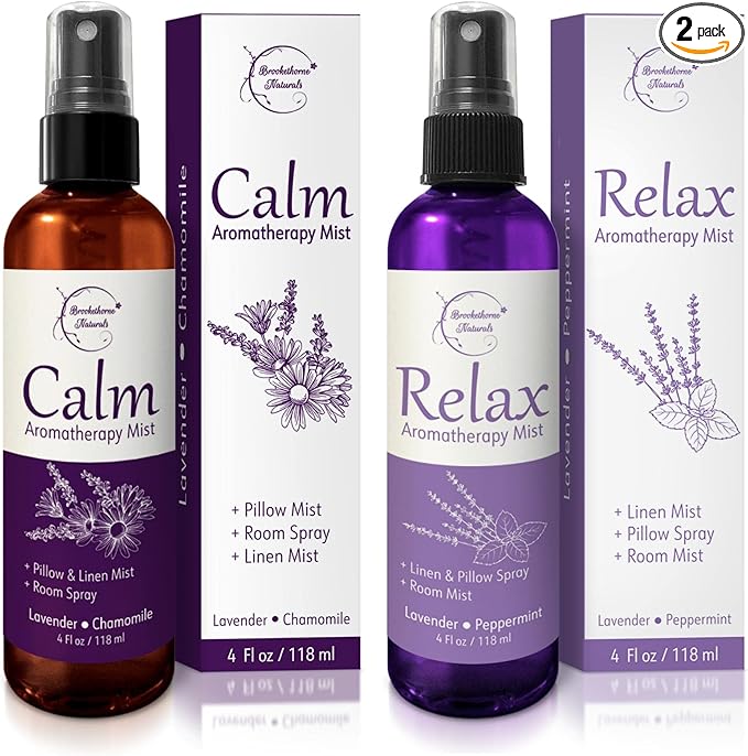 Lavender Spray Aromatherapy Mist Set of 2 – Natural Linen & Pillow Spray for Bedding, Essential Oil Room Mist with Lavender & Chamomile for relaxation & sleep by Brookethorne Naturals