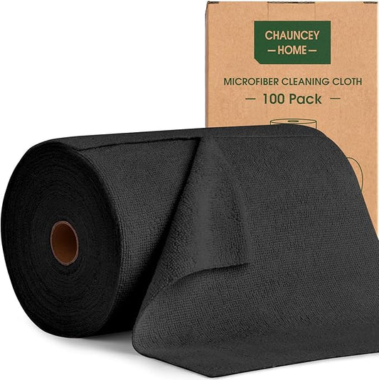 Roll of Microfiber Cleaning Cloth –100 Pack, Tear Away Microfiber Towels, Reusable, Washable, Scratch-Free, Cleaning Supplies,Kitchen Towels for Car, Home, Kitchen, Glass, Dishes(Black)