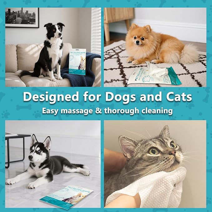 24PCS Unscented Extra Thick Pet Glove Wipes for Dogs & Cats, Dog Cat Washing Cleaning Gloves, Dog Grooming Bath Gloves for Daily Care and Traveling, Rinse Free