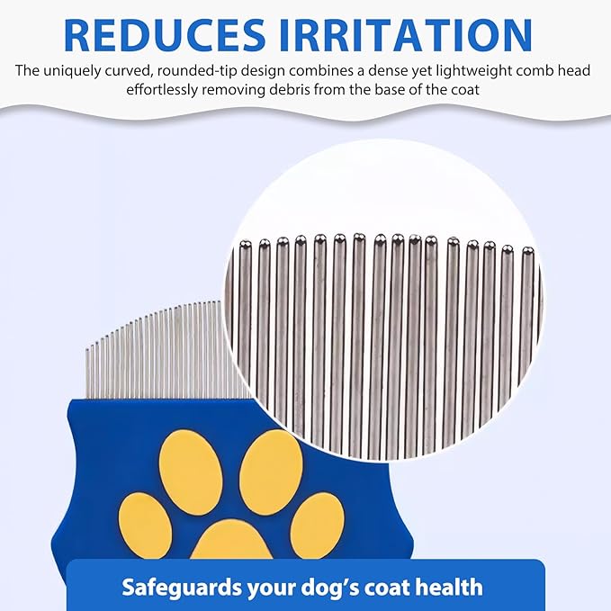 Professional Flea Comb & Eye Cleaning Tool for Cats Dogs - Stainless Steel Fine Teeth Grooming Comb with Anti-Slip Handle - Removes Lice, Eye Gunk, Tear Stains - Gentle for Pets& Small Breeds
