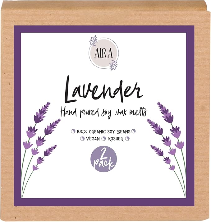 Aira Soy Wax Melt - Organic, Vegan, Kosher, Scented Soy Wax Cubes w/Essential Oil Blends - No Chemical 100% Soy Wax Melts for Tealight Melters - Hand-Poured Soy Tarts - Pure Lavender - 2 Pack