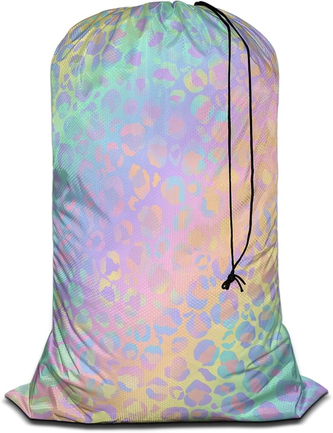 Swono Leopard Print Drawstring Portable Large Capacity Laundry Bags Animal Fur Spots Pattern Mammal Wildlife Storage Baskets for Bedroom, Bathroom, Dorm, Dining Room