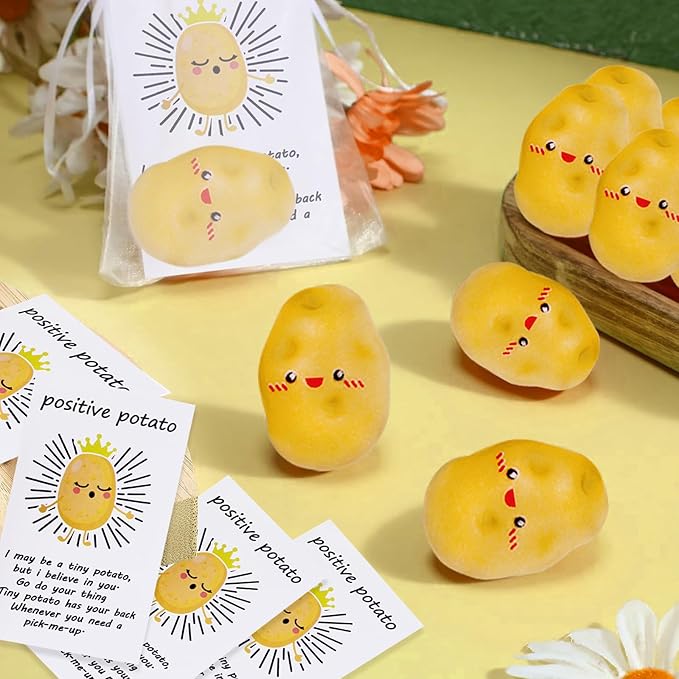 40Pack Positive Potato Bulk Gifts,Inspirational End of Year Student Emotional support,Resin Cute Realistic Potato with Funny Card Organza Bag Positive Gift for Coworker Staff Students Teacher