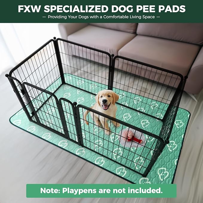 FXW Washable Pee Pads for Dogs, Puppy Pads with Super Absorbent, Specifically Designed for FXW Rollick/Homeplus 24inch 6 Panels Dog Playpen, 63" × 39" Rectangle, Green, 1 Pack