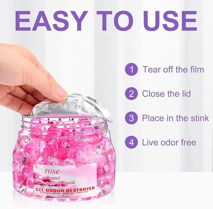 4 Pack Odor Eliminator Gel Beads, 11 Ounce Air Freshener, Eliminates Odor in Bathrooms, Cars, Boats, Rvs and Pet Areas, Lemon, Sea, Rose, Lavender Aroma(Lemon, Sea, Rose, Lavender Aroma)