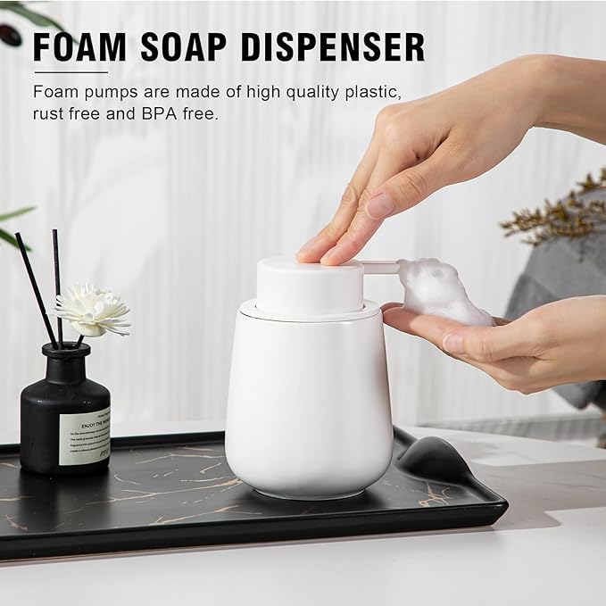 Soap Dispenser, Ceramic Foaming Soap Dispenser with Easy-to-Press Pump for Bathroom (White Foam Dispenser)