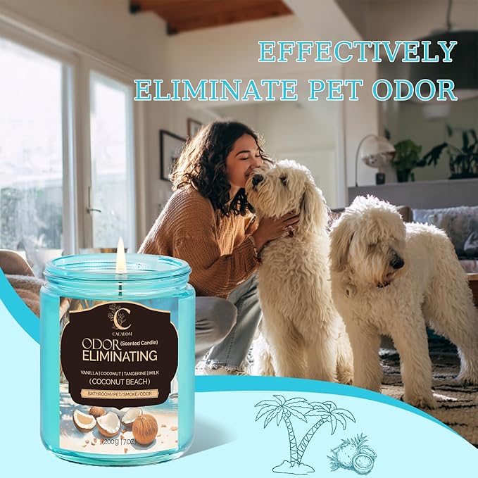 4 Pack Odor Eliminating Candles Set for Pet Smoke, Scented Candles for Home Decor Non Toxic Soy Wax Candle for Relaxing Stress Relief Women Men, 40 Hours Burning Time, House Warming Gifts for Host