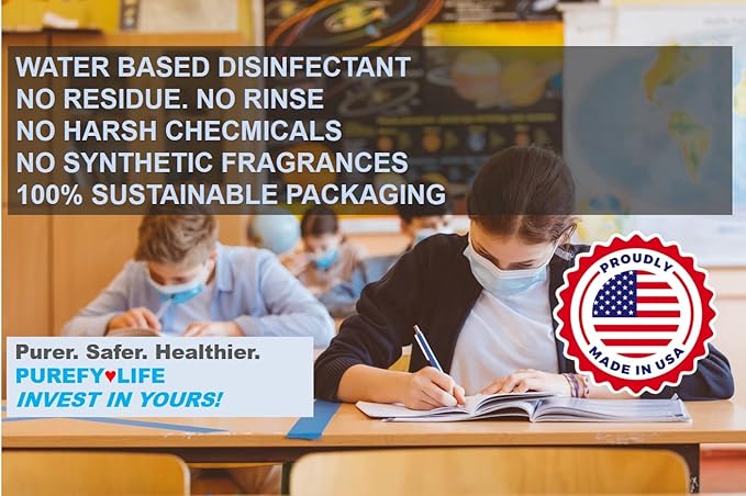 Purefypro Disinfectant Airesol Spray (14oz, 2 Pack) Eliminate 99.9999% Norovirus, HIV, Hepatitis, Flu, Monkeypox Viruses, MRSA, VRE, E Coli, Fungi. No Residue. No Rinse. Suitable for All Surfaces.