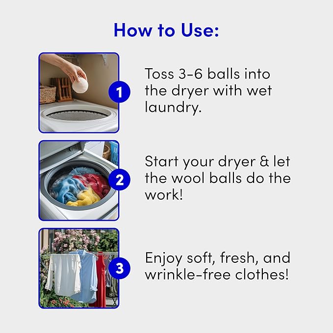Zero Trace Wool Dryer Balls - Dryer Balls Laundry Reusable - Eliminate Wrinkles Static & Lint – Cruelty Free & Non-Toxic - Laundry Balls for Dryer -Fabric Softener Ball – Wool Balls with Fragrance Oil