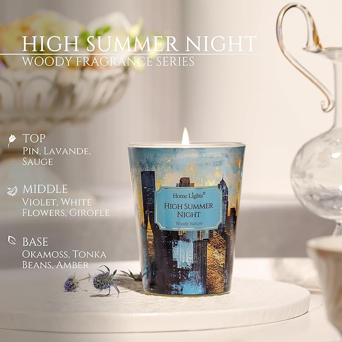 HomeLights High Summer Night Scented Candles | 6.7oz Soy Candles Industrial Chic Large Candle Jars | Ideal Candle Gifts for Events, Home Decor Stress, Relief & Relaxation