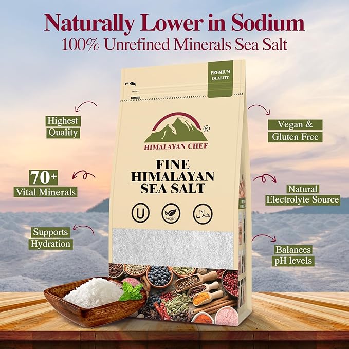 Himalayan Chef Sea Salt, All-Natural Fine Grain, 48-ounce sea Salt Bag, Non-Iodized, No Additives, Unrefined Mineral Salt for Daily Cooking & Seasoning