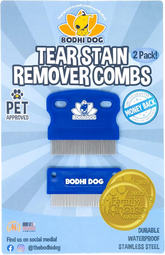 Bodhi Dog Tear Stain Remover Combs - Clean Crust, Dirt & Buildup Around Pet Eyes - Gentle, Durable, Easy-to-Use Grooming Tool for Dogs & Cats - Ideal for All Fur Types & Coats (Set of 2)