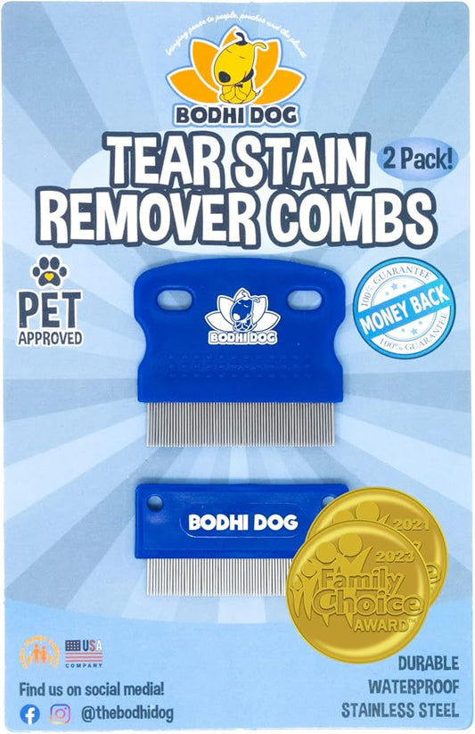 Bodhi Dog Tear Stain Remover Combs - Clean Crust, Dirt & Buildup Around Pet Eyes - Gentle, Durable, Easy-to-Use Grooming Tool for Dogs & Cats - Ideal for All Fur Types & Coats (Set of 2)