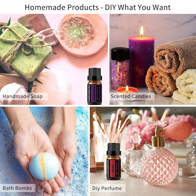 GREENSLEEVES Rose Lavender Essential Oil Set, 2 x 10ml Pure Plant-Based Fragrance Oil for Aromatherapy, Essential Oils for Diffuser, Massage, Bath Bomb, Scented Candle Soap Making