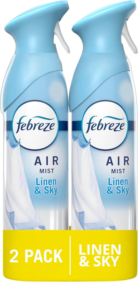 Febreze Air Mist Air Freshener Spray, Odor-Fighting Room Spray, Air Fresheners for Home and Bathroom and Kitchen, Aerosol Can, Linen & Sky Scent, 8.8oz, 2 Count