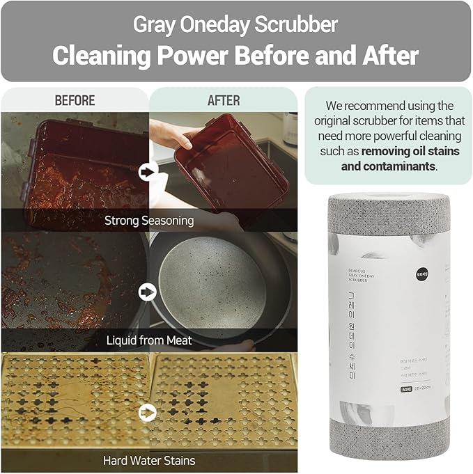 DEARCUS Gray One Day Scrubber - No Odor Dishcloths for Washing Utensils, Cookware, & Cooktop – Multipurpose Lint Free Cleaning Cloths for Kitchen Made of PP - for One Day Use, 2 Pack 120 Sheets