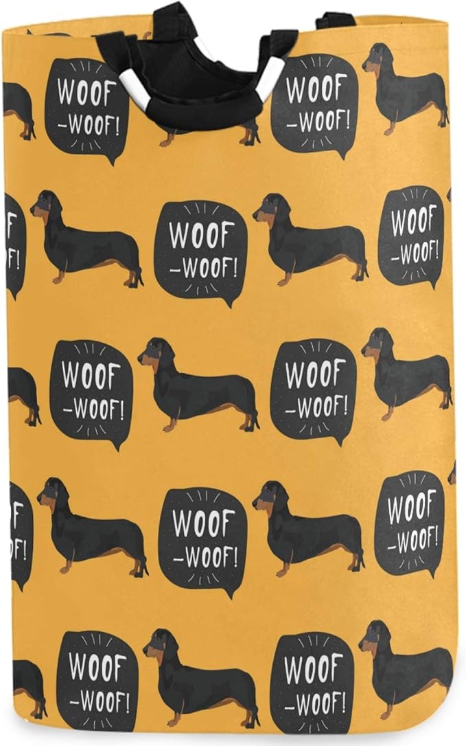 visesunny Collapsible Laundry Basket Dog Woof Cartoon Animal Large Laundry Hamper Oxford Fabric Dirty Clothes Toy Organizer with Handle For Bathroom Kids Room Dorm