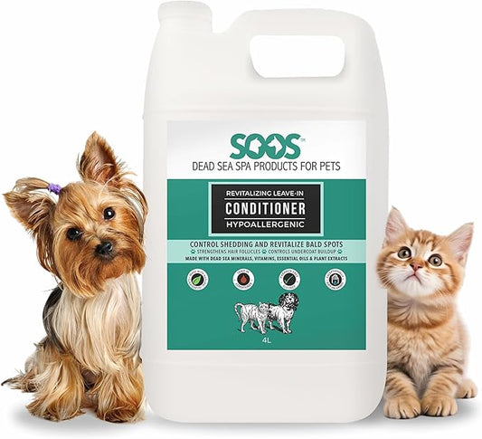 Soos Pets Pet Conditioner Natural Dead Sea Hypoaller-genic Revitalizing Leave-in Deeply Absorbing with Vitamins Essential Oils Natural Elements for Dogs and Cats - 1x Pet Conditioner (4L / 1.32 gal)