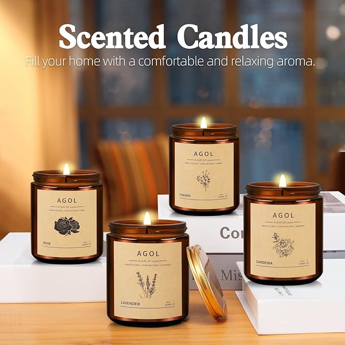 4 Pack Scented Candles for Home, 36 Oz 200 Hours Burn, Luxury Amber Jar Natural Soy Candles, Aromatherapy Candles Set, Candles Gift for Women Men Birthday Thanksgiving Christmas, Spa, Sleep,Yoga,Read