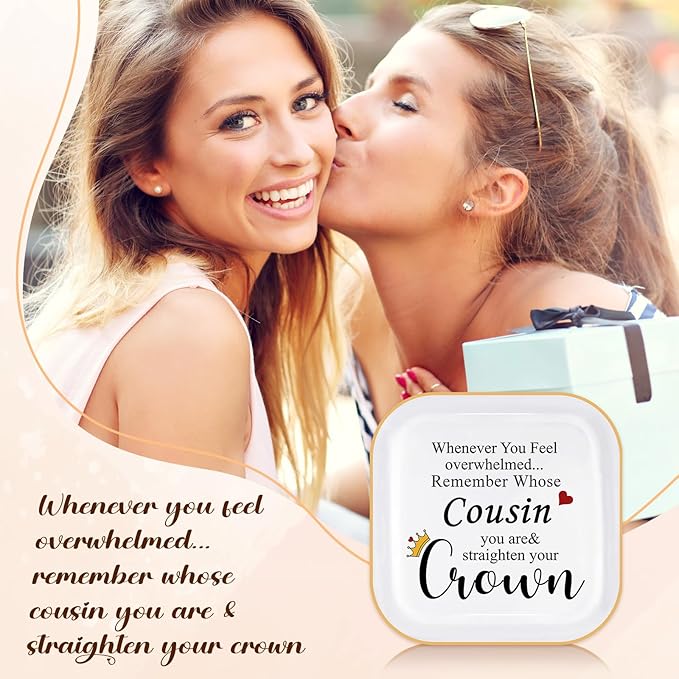Christmas Cousin Gifts for Women Unique Jewelry Dish Tray Trinket Dish – Remember Whose Cousin You Are – Straighten Your Crown – Birthday Gifts for Cousin Graduation Thanksgiving Valentines