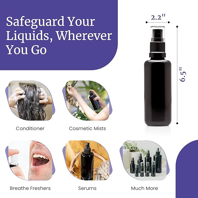 Infinity Jars 200 Ml (6.7 fl oz) Black Ultraviolet Glass Fine Mist Spray Bottle Cleaning Products Refillable Containers Homemade Perfume Blends Room, Sprays Bath Beauty Hair, Screw Top Bottles