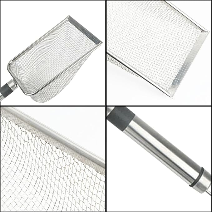 Integrated Metal Cat Litter Scoop, Stainless Steel Mesh Litter Scoop, Long Handle Cat Scooper, Poop Sifting Mesh Litter Deep Shovel, Cat Litter Scooper for Litter Box/Reptile Terrarium Sand Waste
