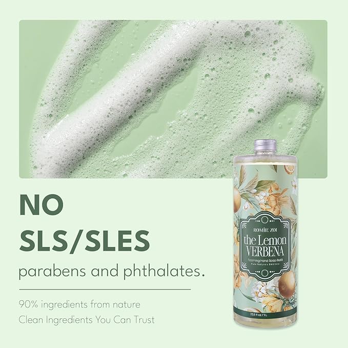 ROMIIE ZOI Foaming Hand Soap Refill Gift Set-3 Pack with Dispenser, Cruelty-Free and Biodegradable Formula, Moisturizing with Essential Oil for Sensitive Skin,Wild Lemon Verbena Scent,(33.8 Fl Oz x 3)