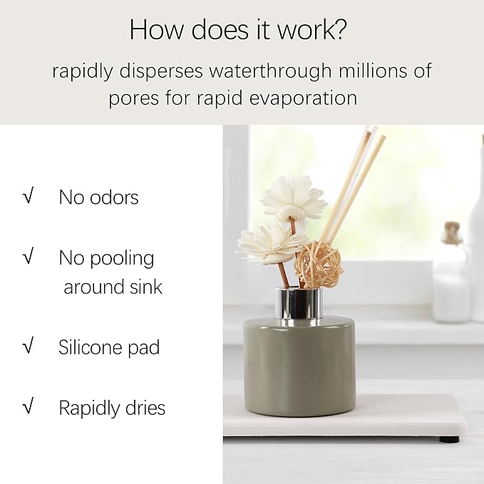 2 Pcs Water Absorbing Stone Trays, Kitchen/Bathroom Sink Soap Dish, Diatomite Tray Used for Hand Soap & Cosmetic Bottles in The Modern Home, 4" W x 8.3" L, White