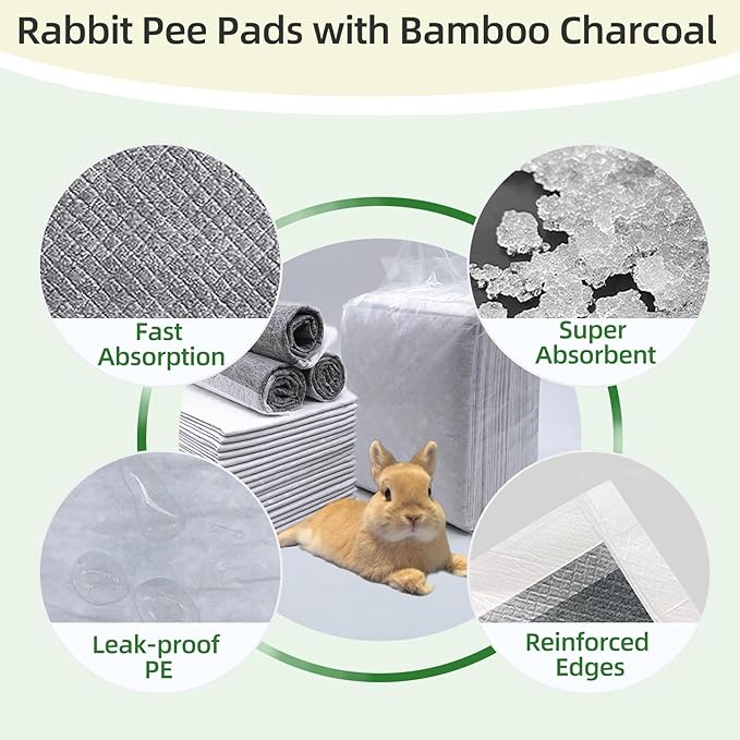 kathson Rabbit Pee Pads,Disposable Bunny Diapers Cage Liners,Super Absorbent Pet Toilet Training Pads for Guinea Pig,Hedgehogs,Hamsters,Chinchillas,Cats and Small Animals