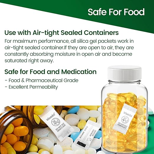 200Pcs 1g Desiccant Packs, Food Safe Silica Gel Packets, High Absorption Capacity for Moisture Absorber for Storage,Laser Printing - 100% Ink-Free