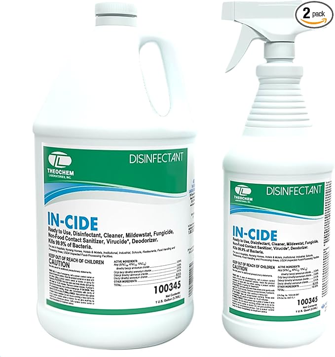 In-Cide Hospital Grade Disinfectant Spray - EPA Registered Cleaner Kills 99.9% MRSA, Norovirus - Medical Grade for Home Office Clinic - Fresh Scent - 1 Gallon + 32oz Bundle
